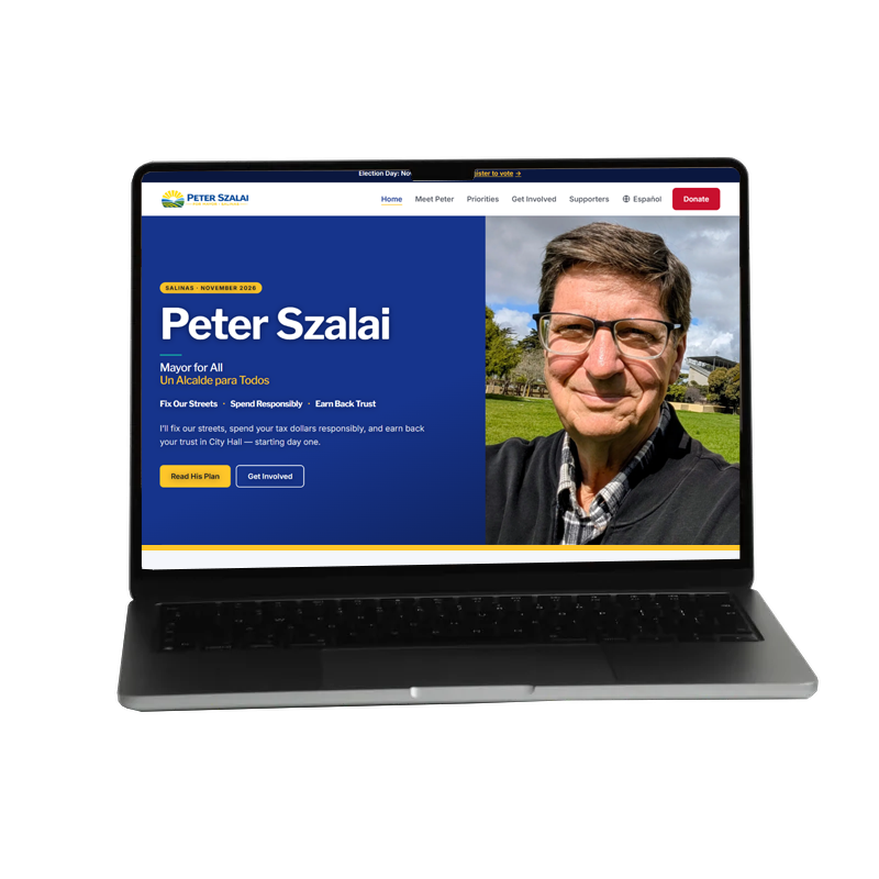 Peter Szalai for Mayor of Salinas campaign website built by Ghosxt